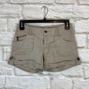 FOREVER 21 Shorts Size 27 Ramie Fabric Tan Beige Shorts with Pockets Folded Cuff